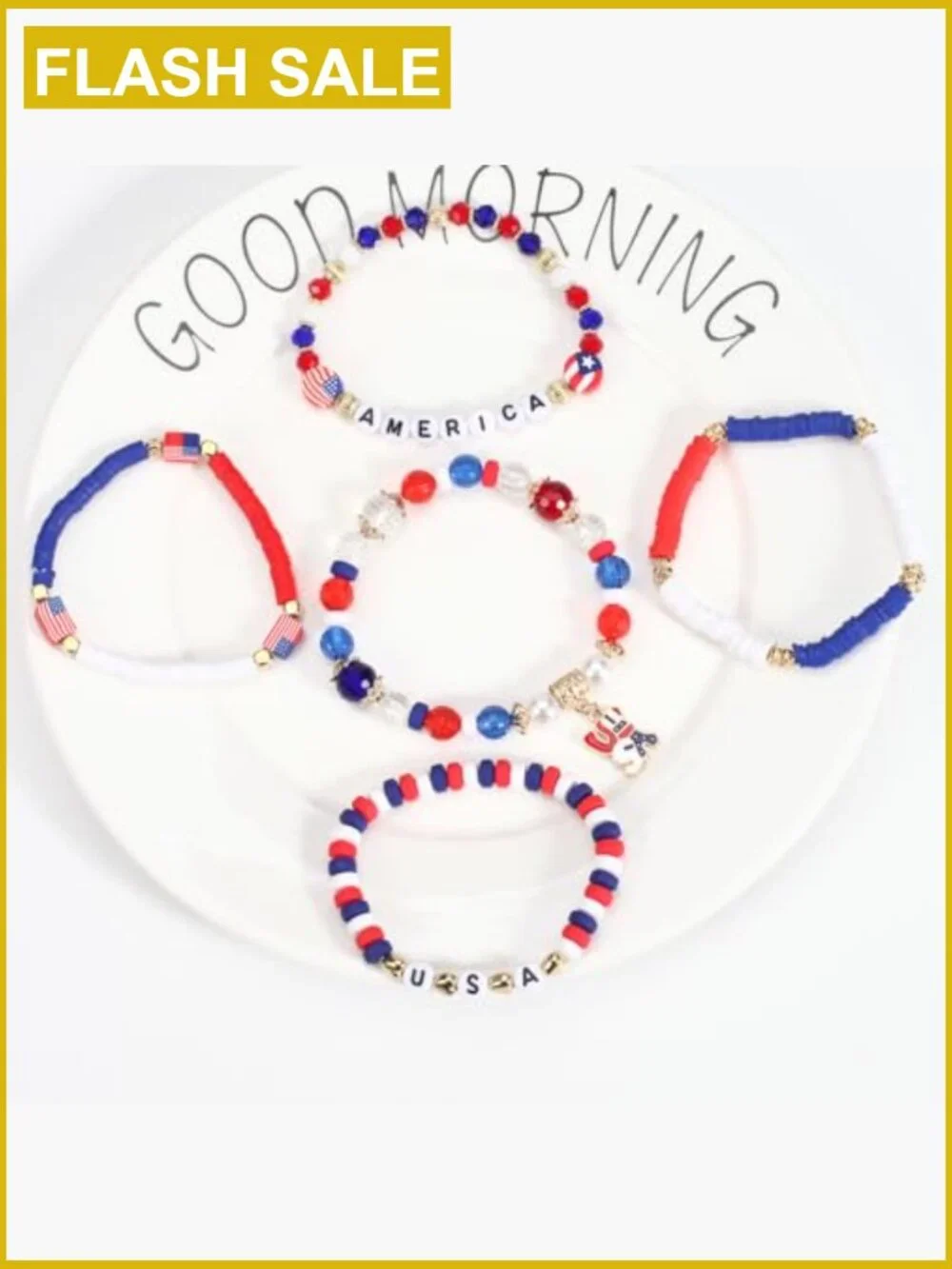 Stretch Multilayer Colorful Beaded Bracelet with Flag Charm 4th of July